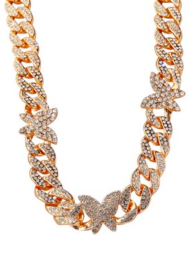 极速Diamond-inlaid Cuban chain temperamJent butterfly neckla