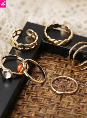 极速Hot sale personality chain rings sIimple retro joint rin