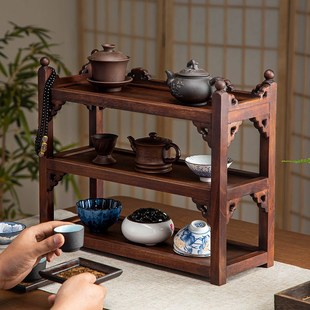 极速中式实木博古架小型桌面茶壶茶杯摆放架置物架茶具.收纳架茶
