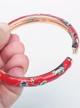 极速古风北京旅j游礼品玫瑰彩金雕碎小花景泰蓝手镯手环送女友闺