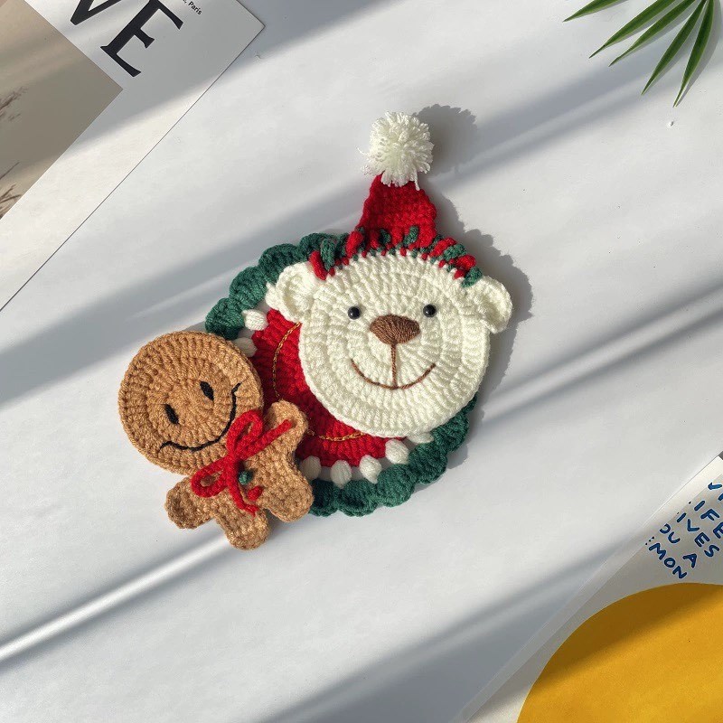 极速圣诞节杯垫手工自制diy隔热垫钩针冬季毛线编V织材料包送闺蜜