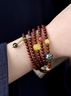 极速鼎物正宗小叶j紫檀多圈手錬108颗长版佛珠手串女复古紫檀木手