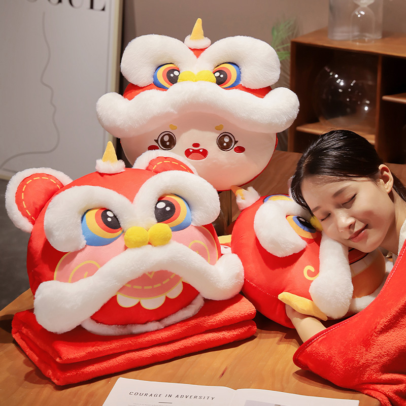 极速2025龙年醒狮抱枕毯子二合一办公室靠背午R睡枕头车载靠枕被