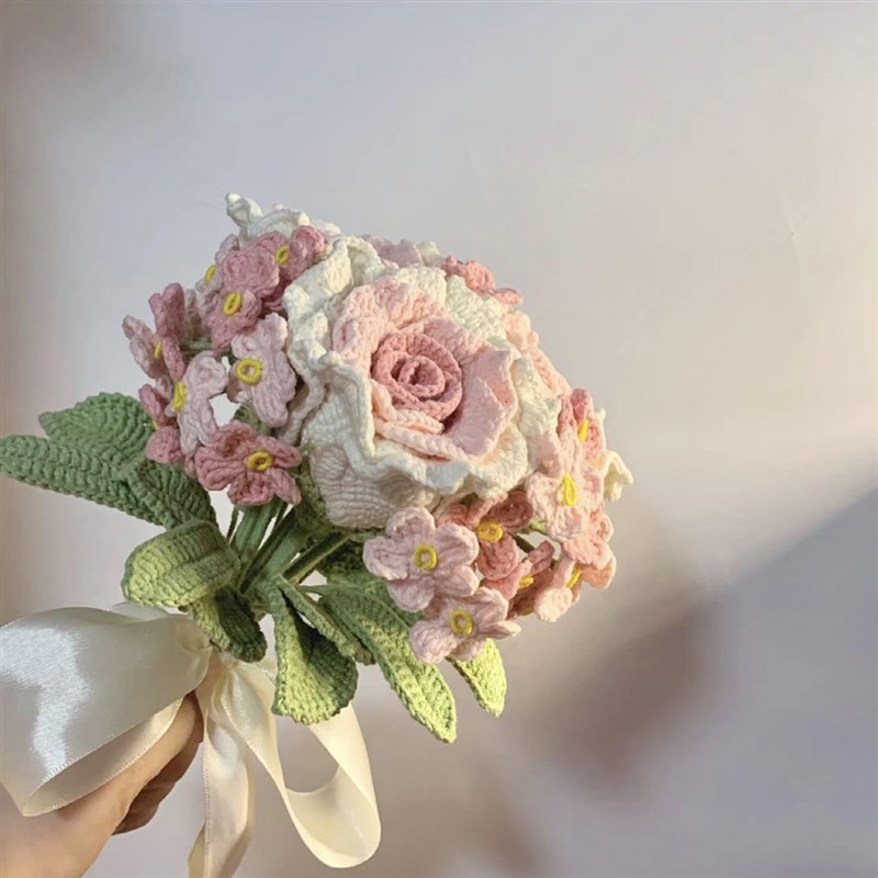 极速毛线手工编织红玫瑰花束新娘手捧F花diy材料包挂件钩针自制礼