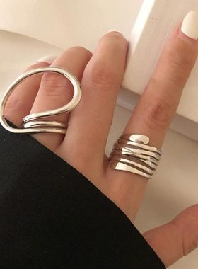 极速2pcs Geometric Adjustawble Rings Set for Women Korean St