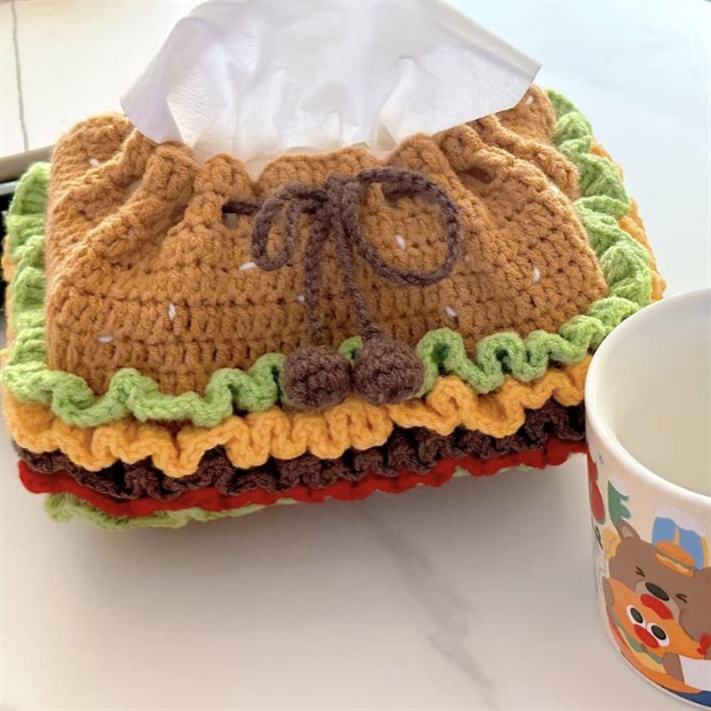 极速手工diy材料包钩q针毛线编织餐巾盒自制搞汉堡抽纸袋纸巾容纳