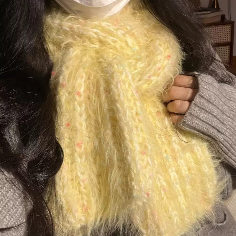 极速糯唧唧手工毛线奶黄s马海毛绒绒混线线棒针围巾diy材料包自制