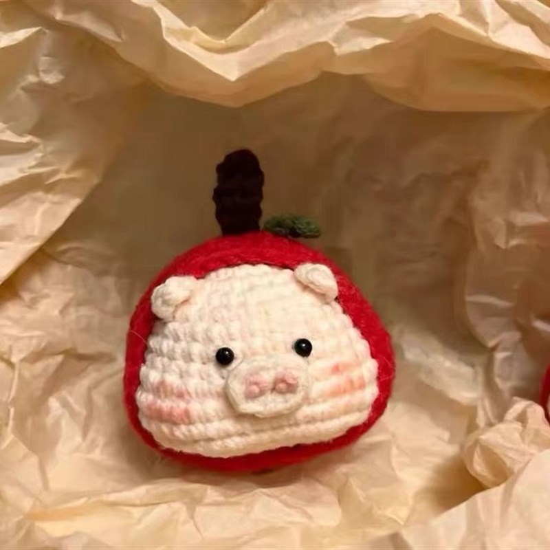 极速圣诞节苹果猪猪钥匙扣包挂件钩针玩偶毛线DISY编织材料包创意