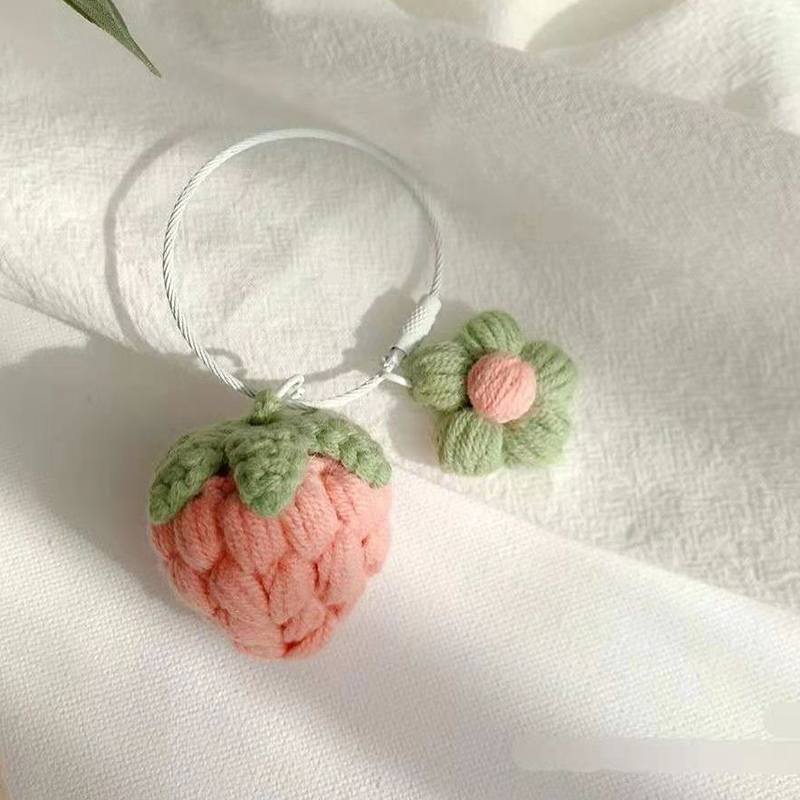 极速diy手工编织森系甜美草莓钥匙扣可爱少女水U果毛线车挂材料包