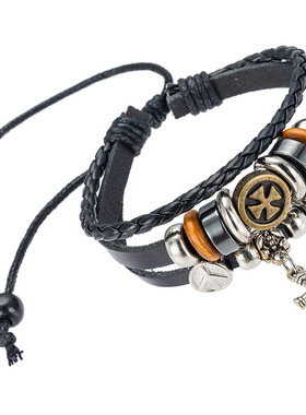 极速2023欧美潮人十字架手链个性男女流行编织皮革手X链男士饰品