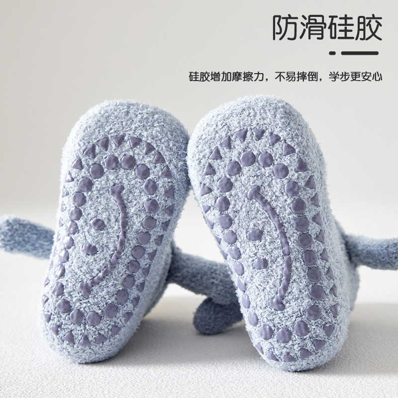 婴儿袜子冬天加绒加厚新初生睡眠袜室内防滑袜套宝宝秋冬季地板袜