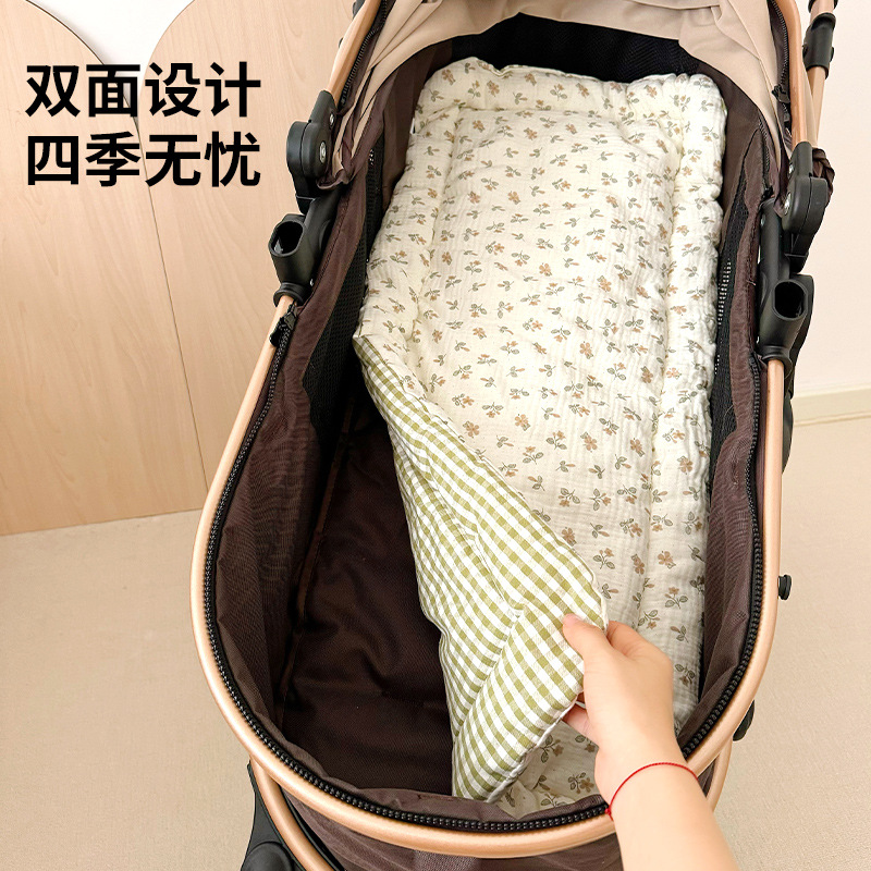 婴儿车垫推车凉席垫子苎麻纯棉纱布夏天双面夹棉车垫通用车型四季