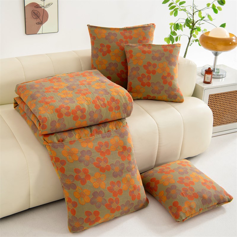 A类/全棉 双层纱抱枕被子两用二合一车用加厚午睡U毯子车载枕头被