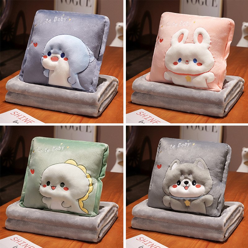 办公室抱枕被子两用午休毯子二合一客厅沙发N靠枕可插手暖手枕车