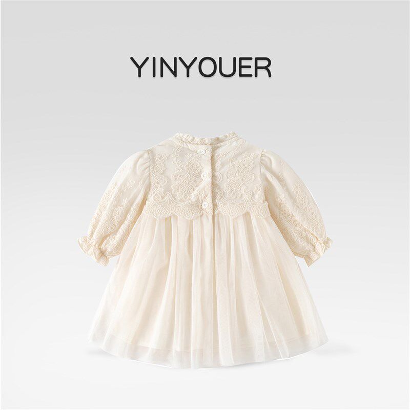 法式婴儿连衣裙春秋n女宝宝网纱公主裙百天周岁礼服小女孩秋装裙