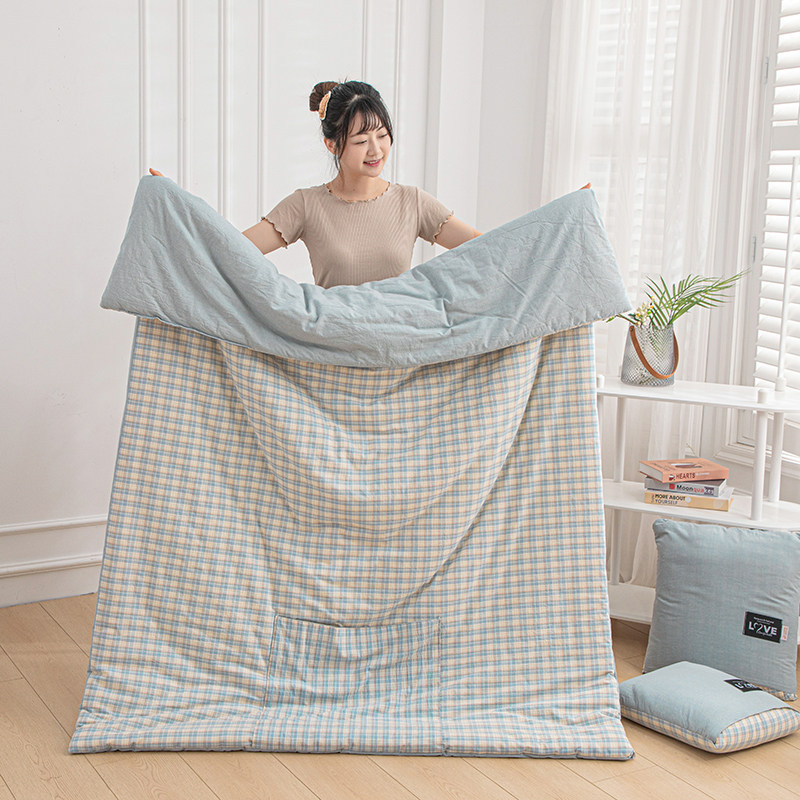 车载全棉抱枕被子两用纯棉汽车用午睡毯子办公室可拆洗.大豆夏凉