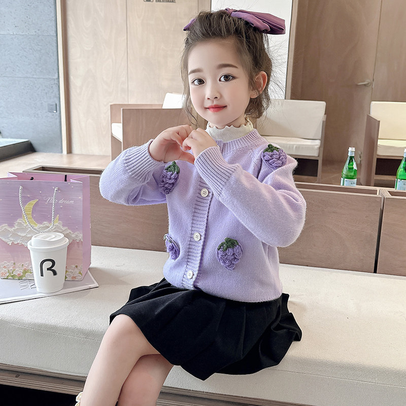 女童毛衣外套秋冬款2024u新款秋季儿童针织开衫女宝宝秋装毛线上