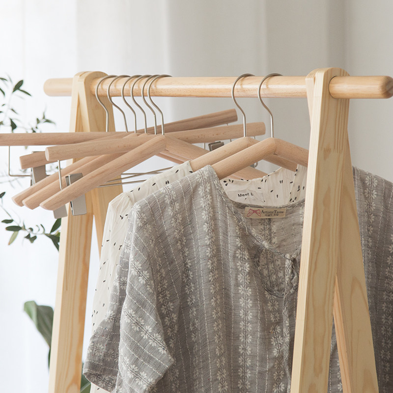 服装店实木衣架日系家用衣架裤架无痕H晾衣架木质成人衣撑衣服架