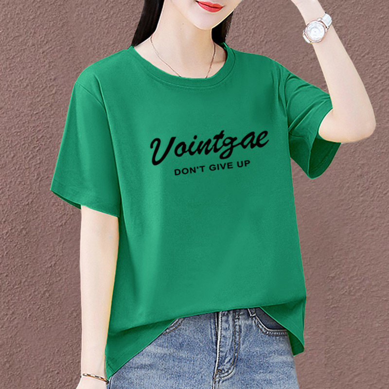 2024新款f夏季纯棉短袖t恤女士宽松大码胖mm显瘦半袖圆领体恤上衣