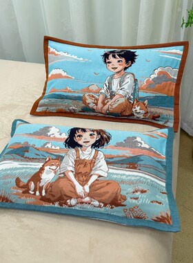 纯棉纱布卡c通儿童枕套35x55单个幼儿园中童枕头套合适30x50枕芯