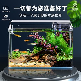 2024新款鱼缸客厅小型桌面家z用生态迷你金鱼缸热弯玻璃缸造景全