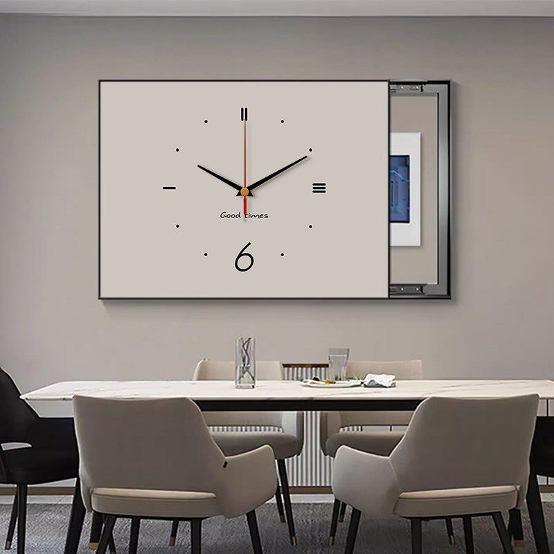 极简黑白电表箱装饰画配电箱v弱电箱电闸盒遮挡挂画简约带钟表壁