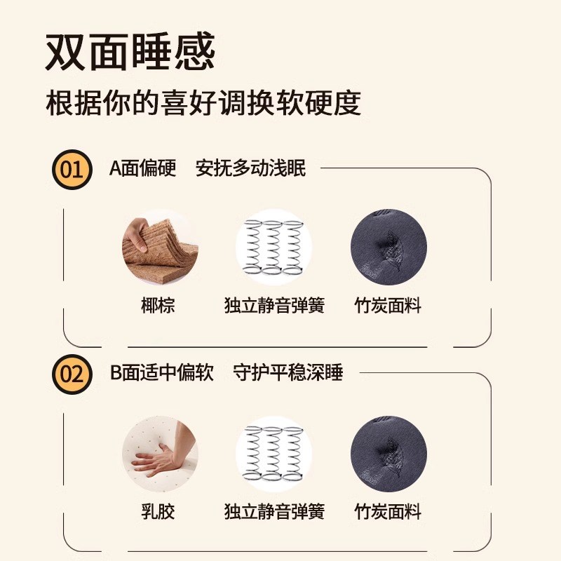 定制折叠c弹簧床垫子席梦思家用软乳胶偏硬护脊腰20cm厚天然纯椰