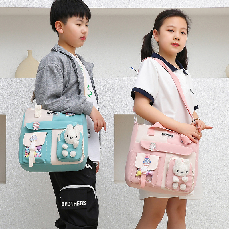 帆布文件袋单肩小学生韩版手提上课拎书袋大容量补U课包卡通资料