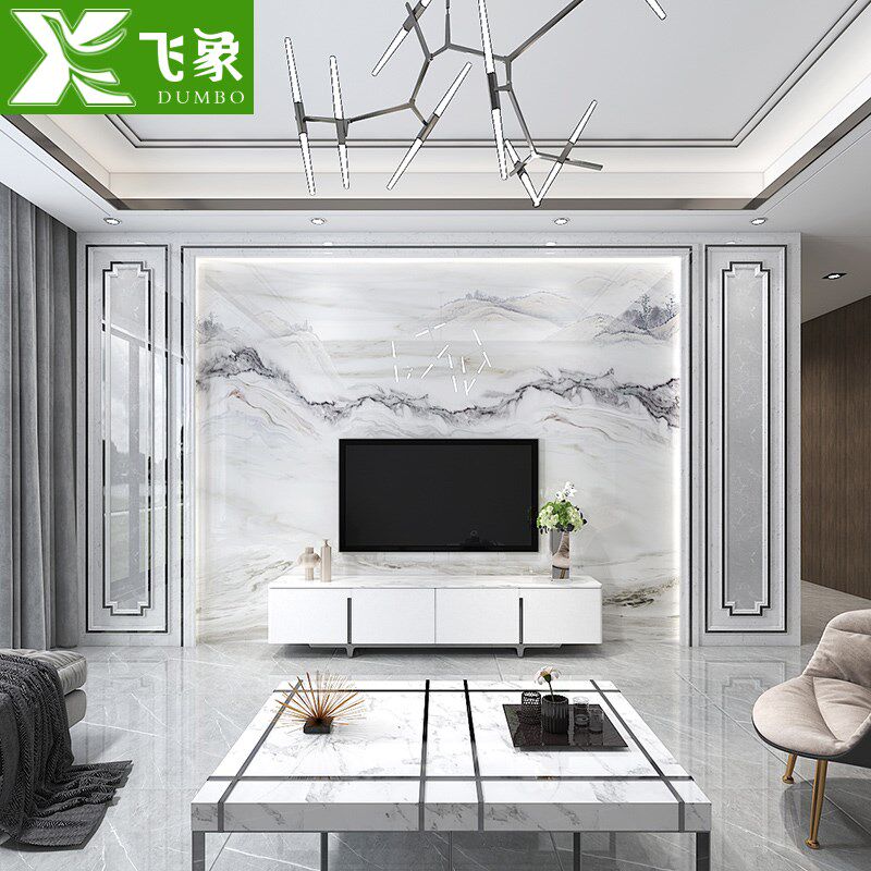 电视背景墙新中式客厅轻奢现代简约瓷砖大理石2024新款影视墙岩板