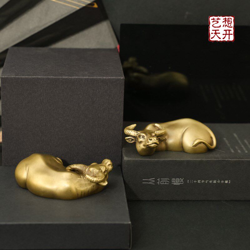 《牛转乾坤》纯黄铜汽车摆件牛车上招财车载内高档男士八卦牛送礼