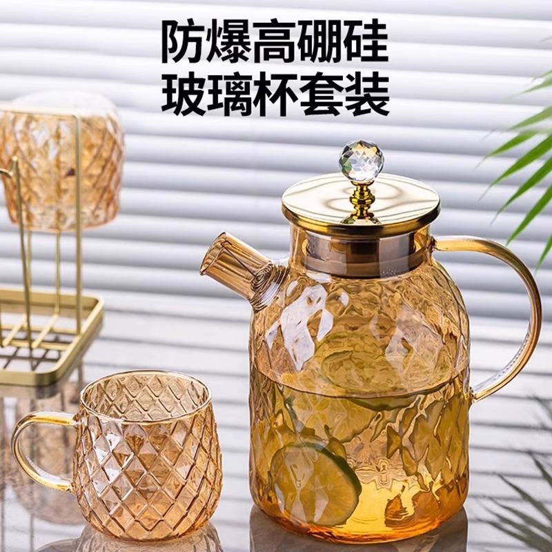 冷水壶高硼硅玻璃耐高温家用食品级凉水茶壶大容量凉白开水杯套装