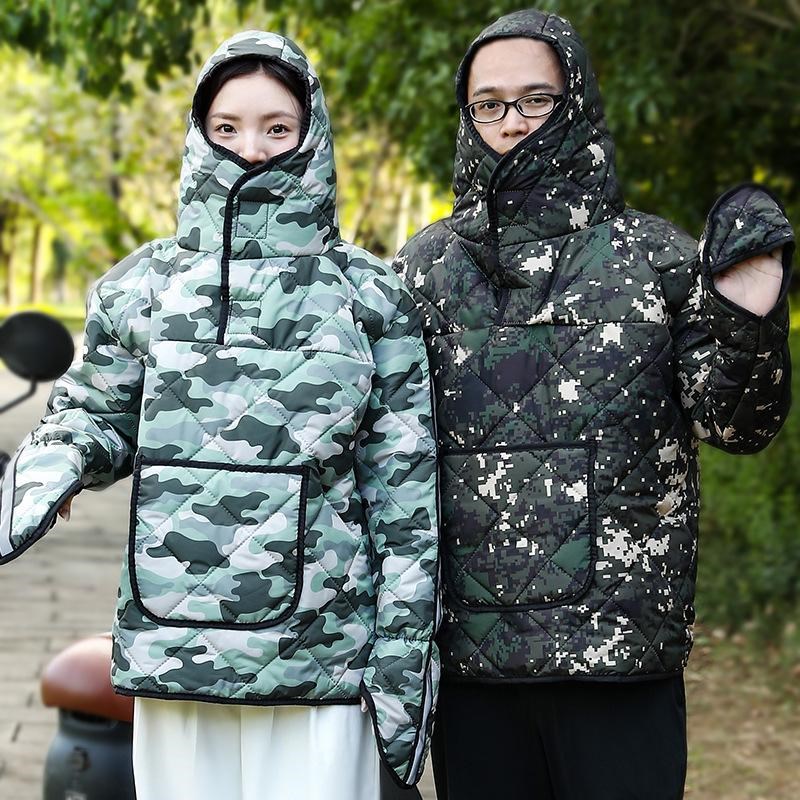 骑电动电瓶车挡风衣秋冬上半身加厚保暖防水冬季连帽短款防风罩衣