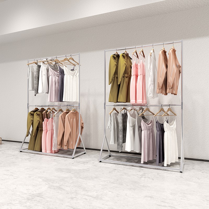 服装店银色展示架双层落地男女童装升降调节加高婚纱店礼服挂衣架