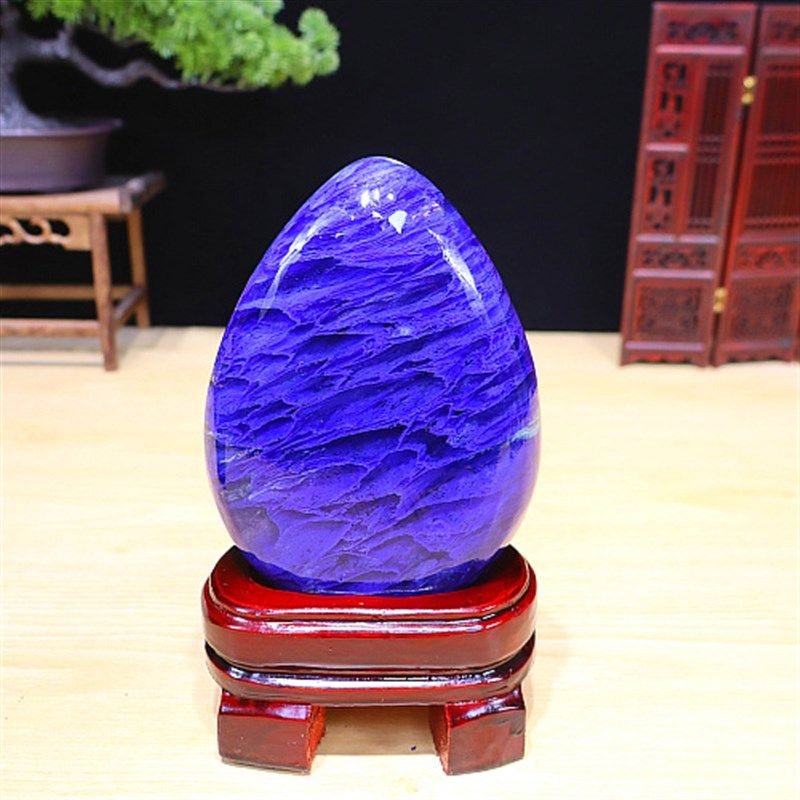 精品蓝水晶原石摆件奇石 家居摆件 带底座