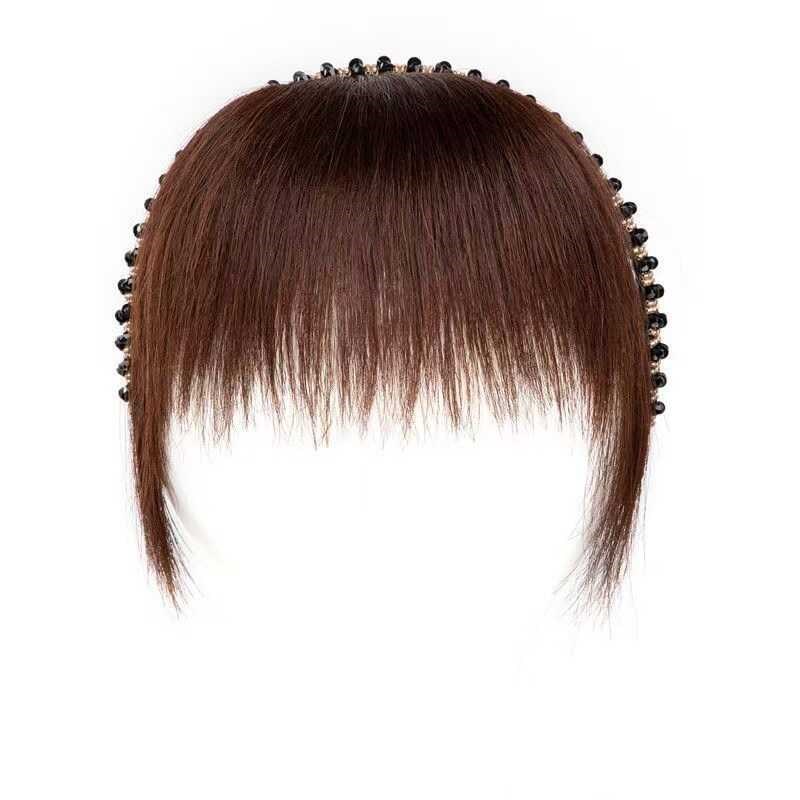 发箍假刘海一体女前额头顶遮白发补发片真发齐刘海水钻发箍假发片