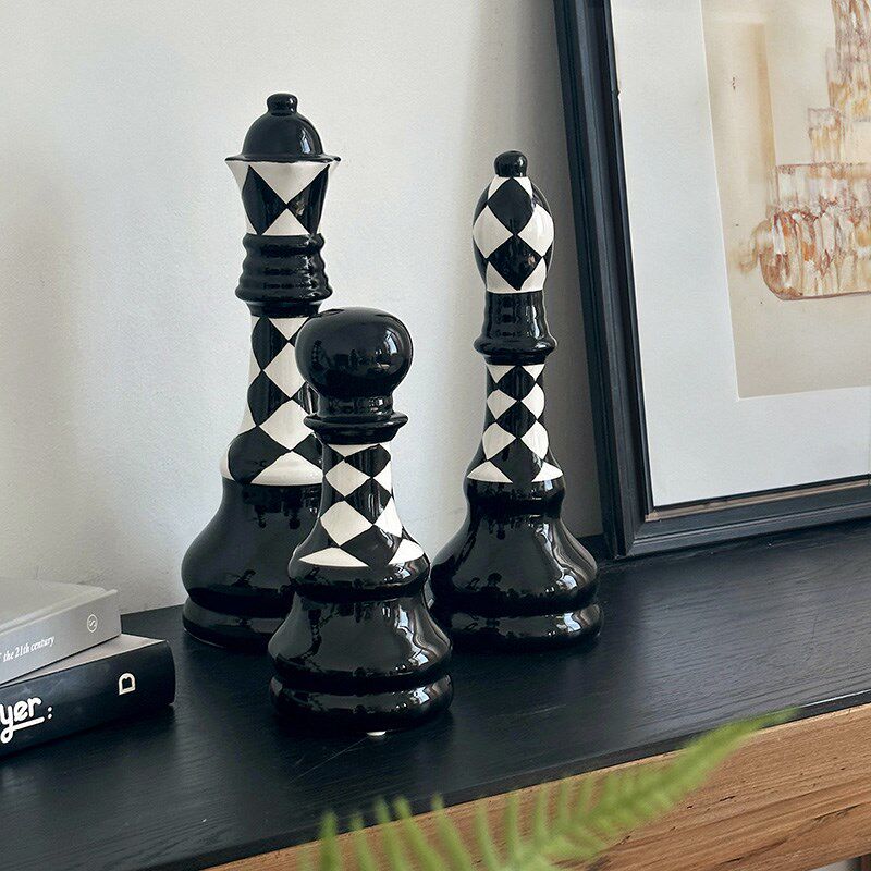 陶瓷桌面摆件国际象棋小众创意客厅书房高级感黑白轻奢样板房装饰