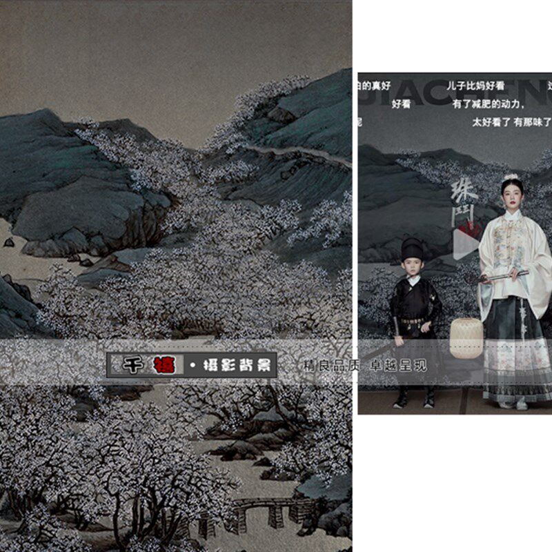 新中式古风汉服拍照背景纸中国风秀禾明制婚服摄影背景布古画国画