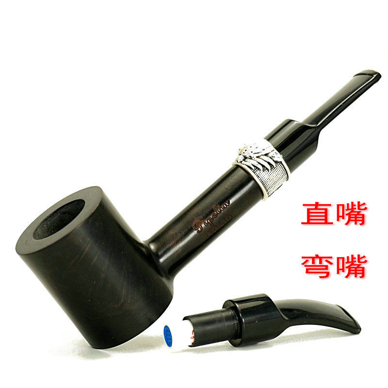 进口石楠木烟丝斗老式手工实木烟具男士过滤烟叶旱烟斗锅 双烟嘴