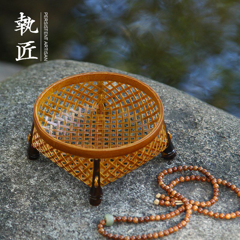 手工竹编收纳筐果篮点心茶点盘竹篓小托盘客厅家用非遗传承工艺品