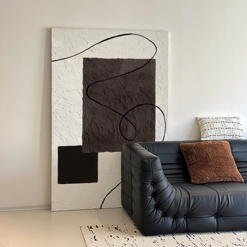 黑白灰极简客厅装饰画 画砂岩沙发背景墙挂画 画几何抽象落地画