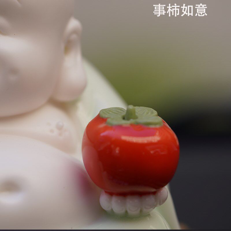 柿柿如意汽车摆件高档陶瓷车内饰品男士个性网红车载女笑佛车弥勒