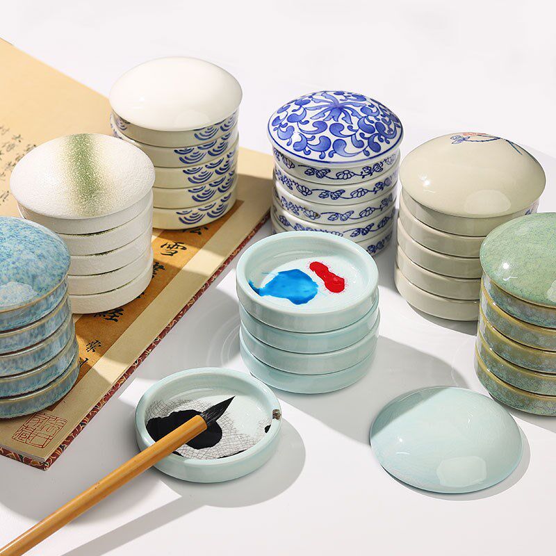 陶瓷国画调色盘五层带盖景德镇青花瓷颜料碟美术陶瓷文房四宝国画