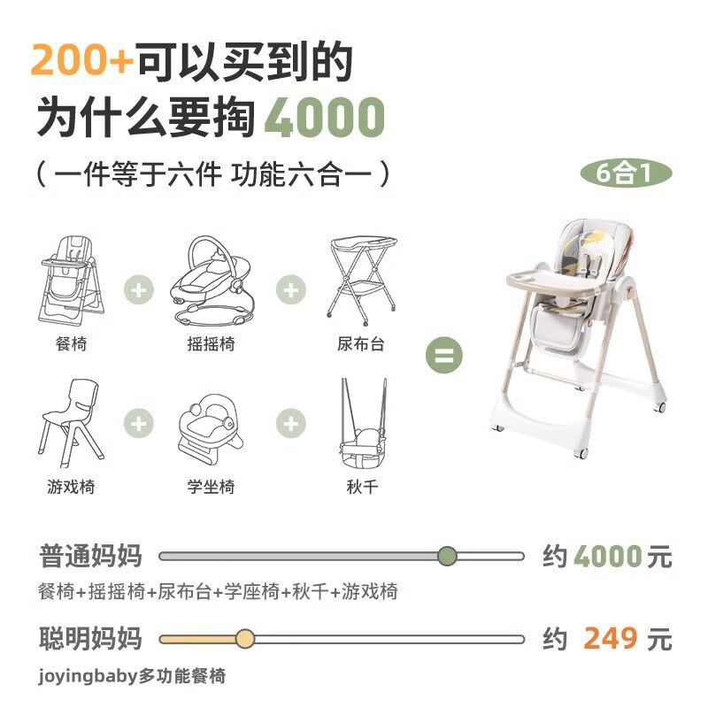 宝宝餐椅摇椅二合一婴幼儿吃饭座椅儿童多功能可折叠饭桌椅子家用