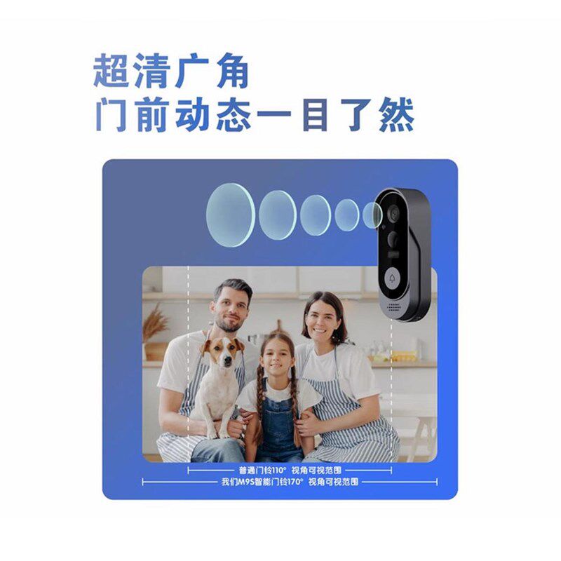 IP65防雨智能高清视频门铃Pir监控视频远程唤醒语音对讲无线门铃