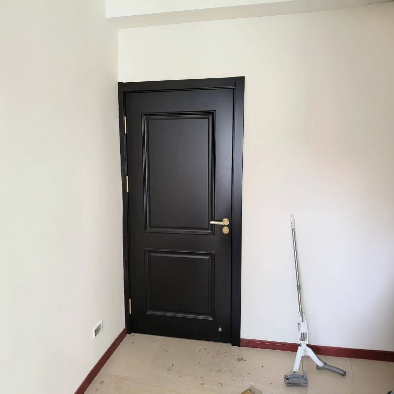黑色实木复合烤漆门卧室门法式木门房间门复古化妆室门厨房门定制