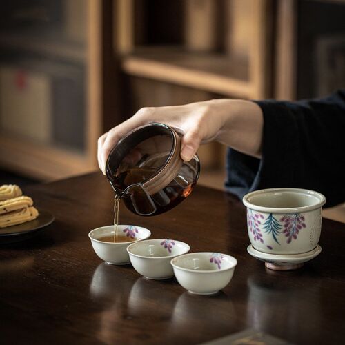 手绘陶瓷旅行茶具快客杯防烫玻璃套装户外露营泡茶壶便携收纳布包