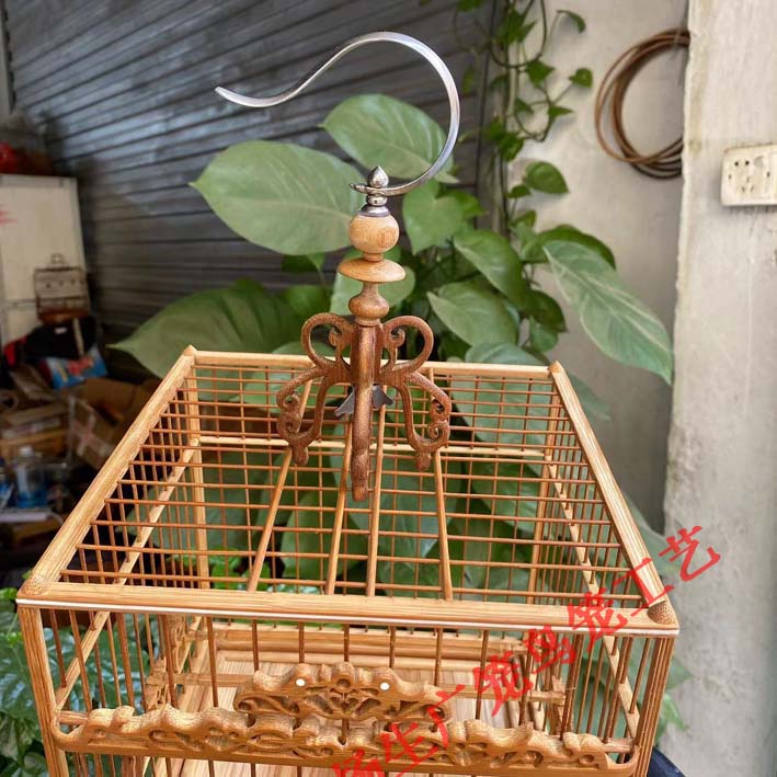 竹制小鸟笼大码鸟笼竹鸟笼雕花老竹小方笼相思绣眼竹笼子金青广笼