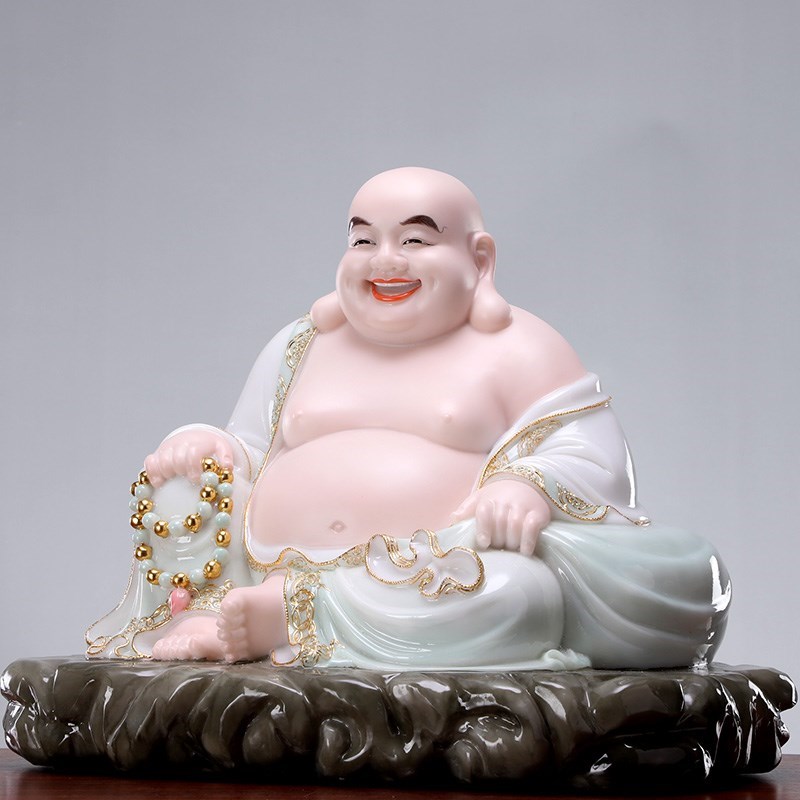 汉白玉笑佛弥勒佛像家用供奉布袋和尚大肚佛开业送礼玄关招财摆件