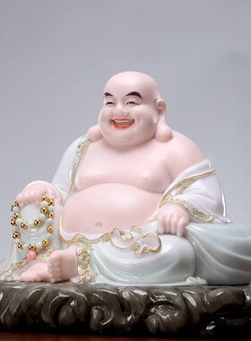 汉白玉笑佛弥勒佛像家用供奉布袋和尚大肚佛开业送礼玄关招财摆件