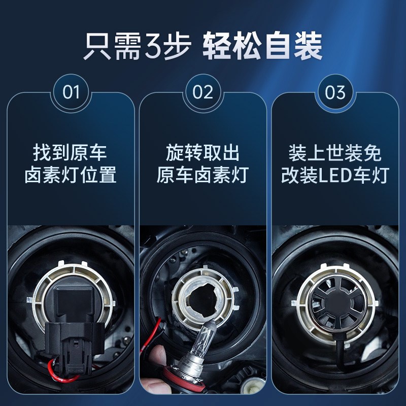鲸特汽车led大灯h7激光h4远光9005近光一体h11车灯h1灯泡9012单只